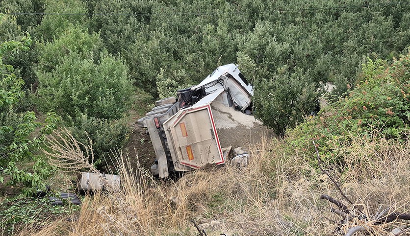 TIR elma bahçesine uçtu, sürücü öldü