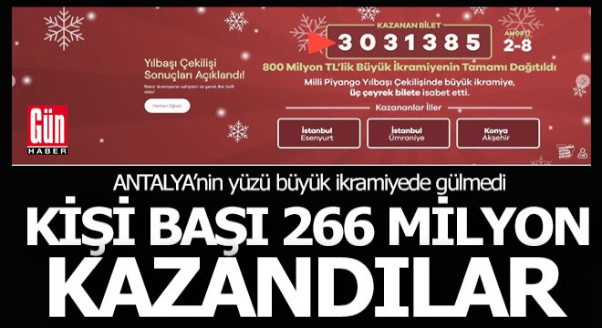 Milli Piyango çekilişinde Antalya bu yıl şanssızdı