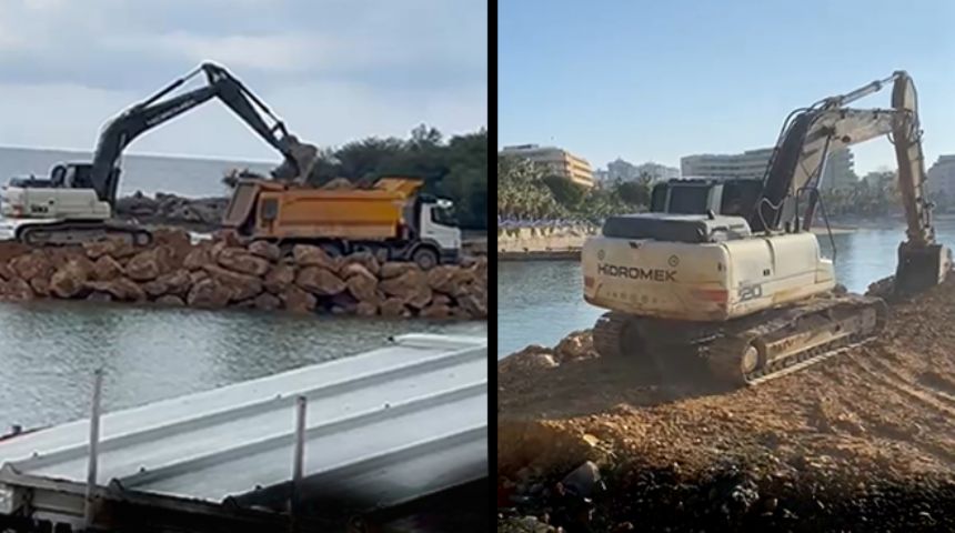 Antalya'da tepki çeken görüntüler! Denizi kepçeyle doldurdular
